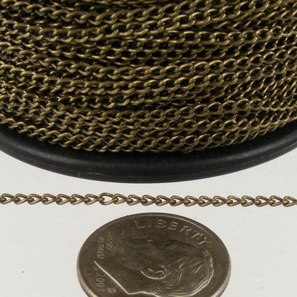 32ft. spool of Antique Brass little curb chain - 1.5mm Unsoldered link - 15curb