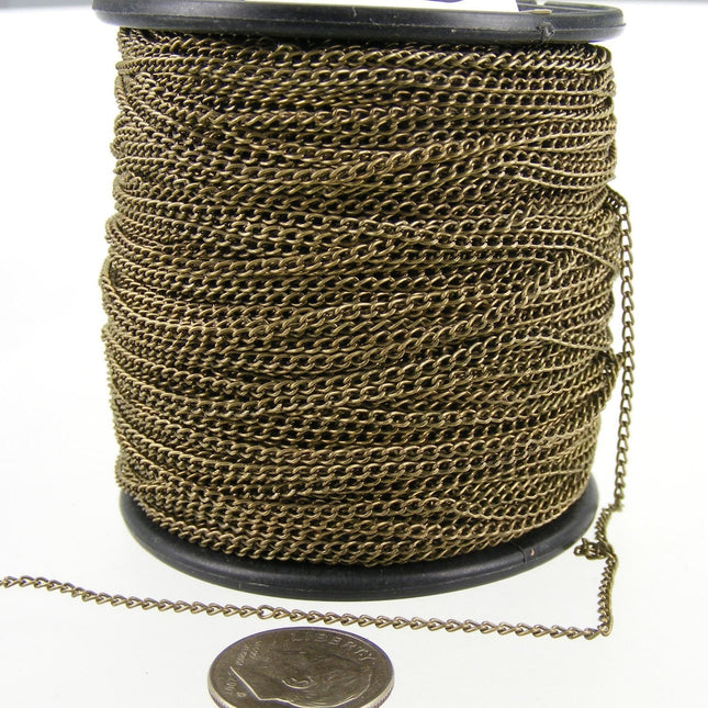 32ft. spool of Antique Brass little curb chain - 1.5mm Unsoldered link - 15curb