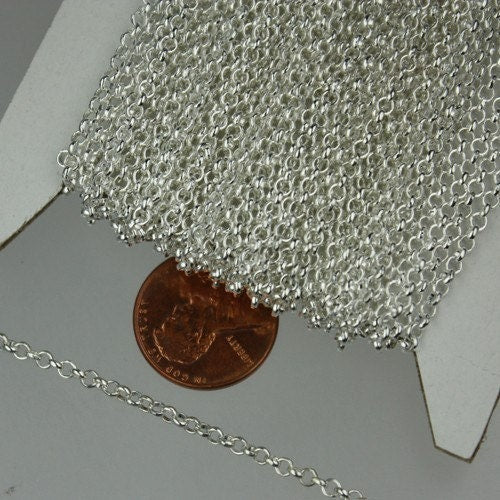 Sterling Silver Plated Rolo Chain bulk, 12 ft of Rolo Cable Chain 2.5mm - Unsoldered Links -  Wholesale Bulk Jewerly Chain - 25ROLO