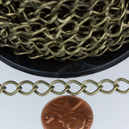Antique Bronze Curb Chain Bulk,  10 ft of Antique Brass Big Hammered Curb Chain - 8.7x7.3mm Unsoldered - Necklace Bracelet - 8773CU