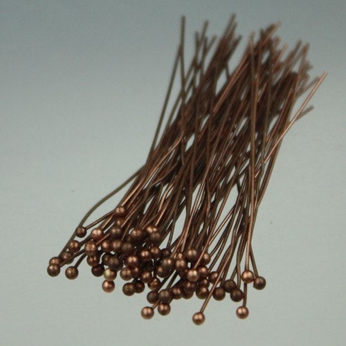 Bulk/FingerPick 100 pcs Antique Copper Ball headpins Brass - 2 inch (50mm), 24 Gauge 24G 1.8mm Ball - BPIN-24G-50