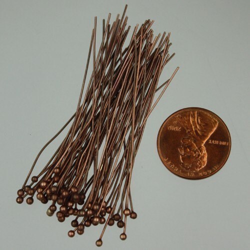 Bulk/FingerPick 100 pcs Antique Copper Ball headpins Brass - 2 inch (50mm), 24 Gauge 24G 1.8mm Ball - BPIN-24G-50