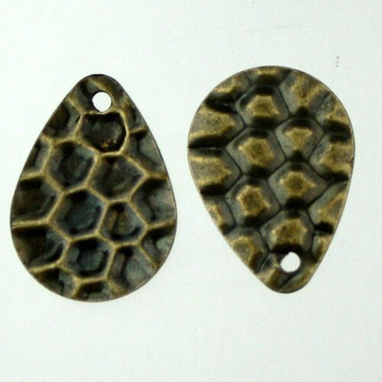 50 pcs of antiqued brass finished hammered filigree Tear Drop drops - 16.3x12mm
