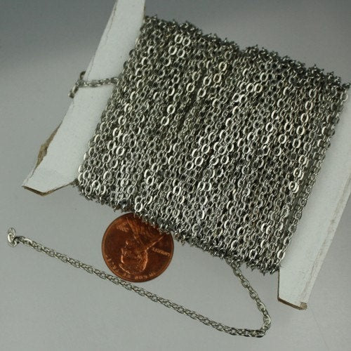 32 ft spool of Rhodium Plated Flat Round cable chain - 3x2.2mm - unsoldered link - 322FLAT