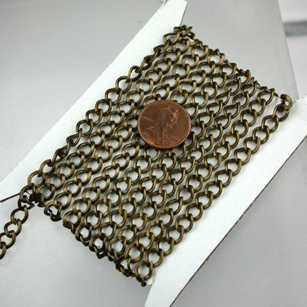 32 ft of Antique Brass Finished Big Hammered Curb Chain - 7.8x6.0mm Unsoldered Link 18G