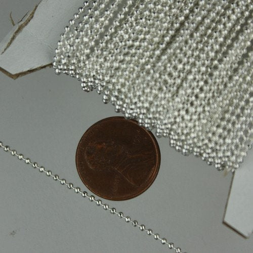 Sterling Silver Plated FACET BALL Chain - 32 ft. spool Ball chain  Wholesale - 1.5mm w/ FREE 50 connectors (Crimp) - 15DC