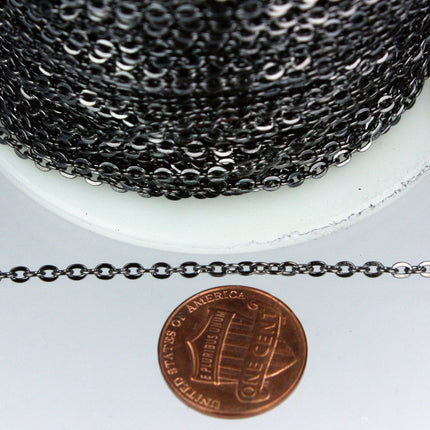 32 ft spool of Gunmetal Finished Flat cable chain - 3x2.2mm - unsoldered link - 322FLAT