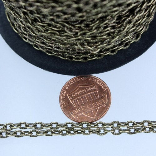 Wholesale Lot 300 feet Spool Antique Brass finished Textured Cable Chain - 4X3mm unsoldered link  - 43TEX