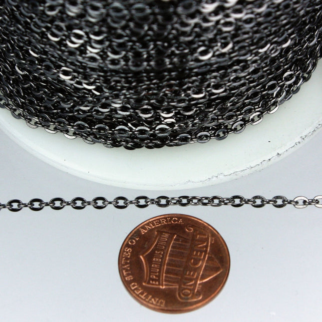 12 ft spool of Gunmetal Finished Flat Round cable chain - 3x2.2mm - unsoldered link - 322FLAT