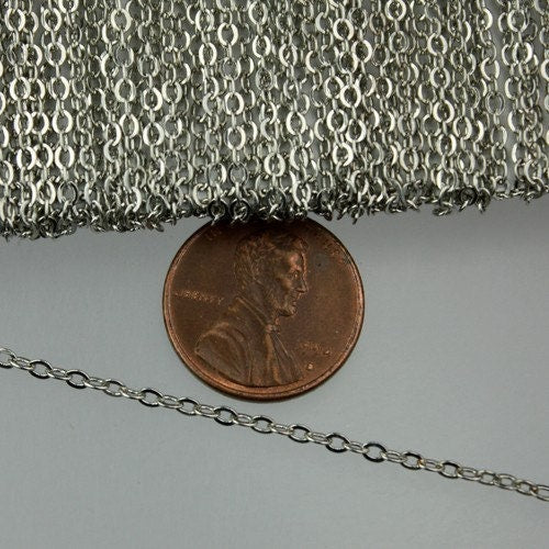 Rhodium Plated Flat Chain Bulk, 32 feet Antique Silver Flat Cable Chain - 3x1.7mm SOLDERED - Necklace Bracelet DIY Wholesale Bulk 317F
