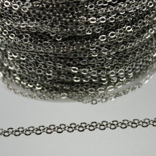 32 ft Antique Silver Chain - 2.4x1.7mm SOLDER Chain - Rhodium Plated little Oval Flat Soldered Cable Chain - Bulk Wholesale Chain  - 2417F