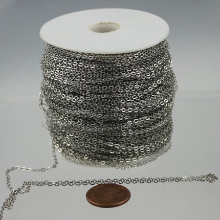 32 ft Antique Silver Chain - 2.4x1.7mm SOLDER Chain - Rhodium Plated little Oval Flat Soldered Cable Chain - Bulk Wholesale Chain  - 2417F