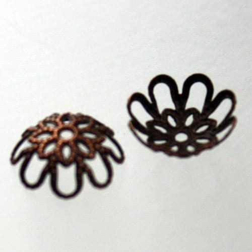 100 pcs of Antiqued copper filigree bead caps 9.75mm