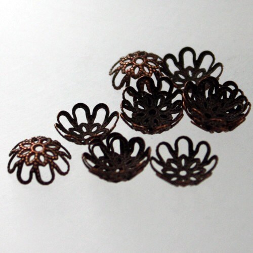 100 pcs of Antiqued copper filigree bead caps 9.75mm