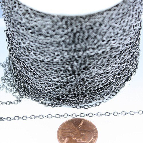 32 ft spool of Gunmetal Finished Round cable chain - 2.9x2.0mm - unsoldered link - 2920CA