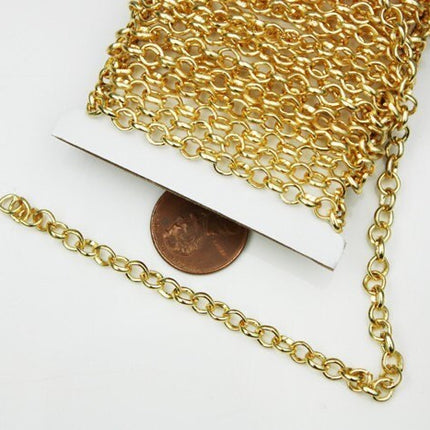 Gold Plated Rolo Chain bulk, 100 ft spool of ROLO cable chain - 4.7mm Unsoldered Links -   Wholesale - 47ROLO