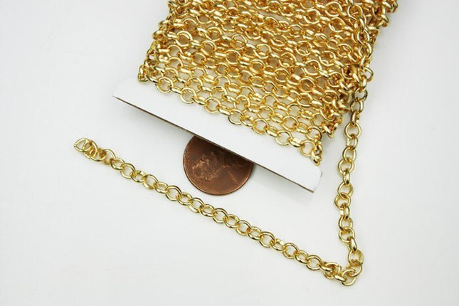 Gold Plated Rolo Chain bulk, 100 ft spool of ROLO cable chain - 4.7mm Unsoldered Links -   Wholesale - 47ROLO