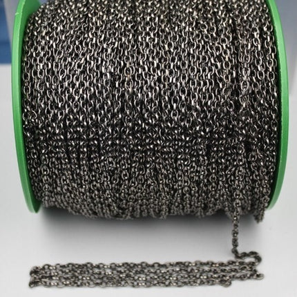 Gunmetal Drawn Chain Bulk, 32 ft spool of DRAWN cable chain 4X3mm - unsoldered link,Bulk Necklace Chain - 43DRAWN