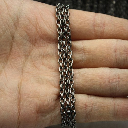 Gunmetal Drawn Chain Bulk, 32 ft spool of DRAWN cable chain 4X3mm - unsoldered link,Bulk Necklace Chain - 43DRAWN