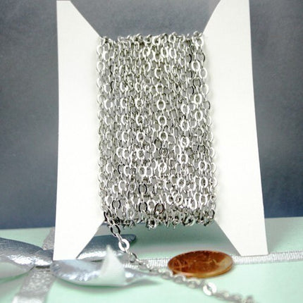 Rhodium Flat Cable Chain Bulk, 10 ft of Antique Silver FLAT cable Chain - 4X3mm Flat SOLDERED Chain  Wholesale Chain - 43F