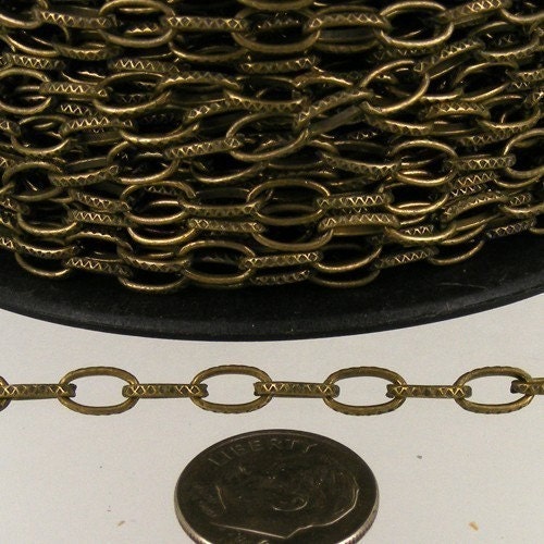 12 ft. Textured Antique Brass finished Drawn Oval Cable chain - 9x4.5mm unsoldered link- 9045DR