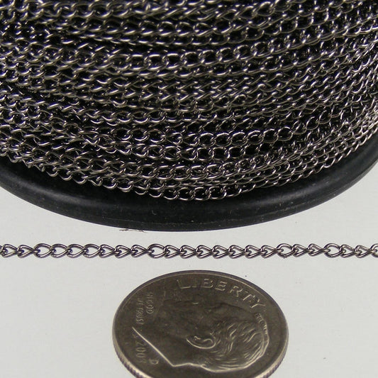 32ft. spool of Gunmetal little curb chain - 1.5mm Unsoldered link - 15CURB