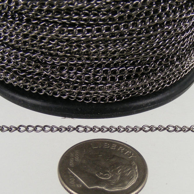 32ft. spool of Gunmetal little curb chain - 1.5mm Unsoldered link - 15CURB
