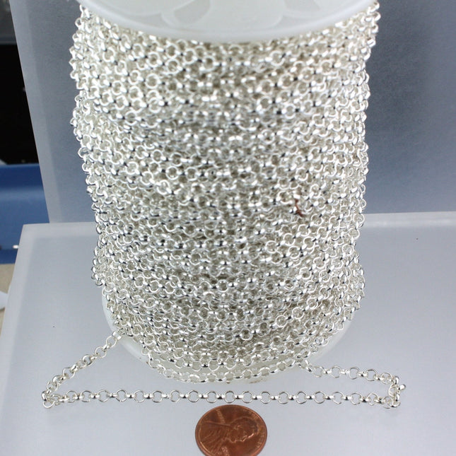 Sterling Silver Plated Rolo Chain bulk, 32 ft of Rolo Cable Chain 3.8mm - Unsoldered Links - Necklace Wholesale Bulk - 38ROLO