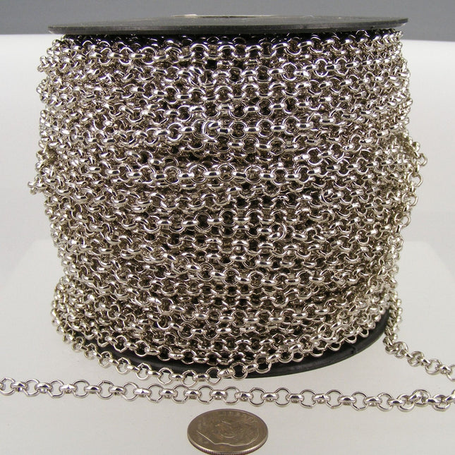Rhodium Plated Rolo Chain bulk, 12 ft of Antique Silver Rolo Cable Chain 4.7mm - Unsoldered Links -   Wholesale - 47ROLO