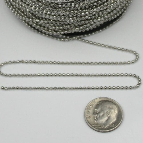 32 ft. spool of Rhodium Plated ROUND ball chain - 1.5mm ball size with 10 pcs of Connectors(Crimp) - 15BALL