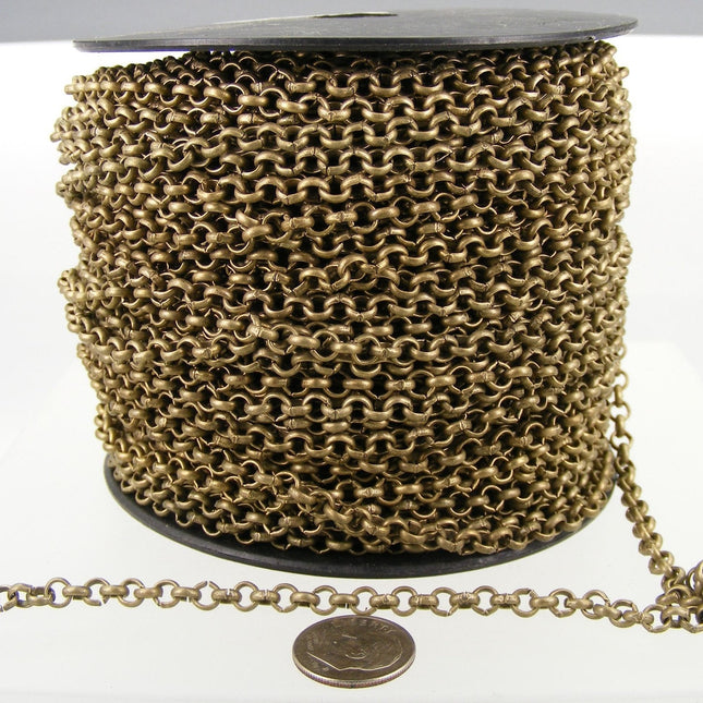 Antique Bronze Rolo Chain bulk, 100 ft of Rolo BRASS Cable Chain 4.7mm - Unsoldered Links -   Wholesale Bulk - 47ROLO