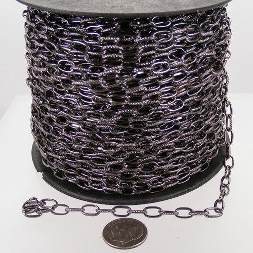 12 ft. Textured Gunmetal finished Drawn Oval Cable chain - 9x4.5mm unsoldered link- 9045DR