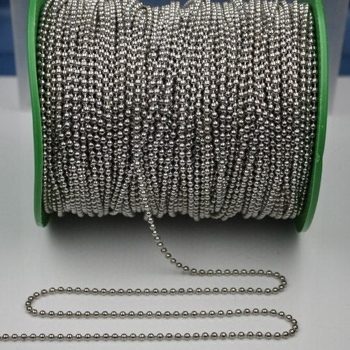 Rhodium Chain Ball Bulk Chain, 32 ft. of ROUND BALL chain - 2.4mm ball size - w/ FREE 20 pcs Connectors (Insert) - 24BALL