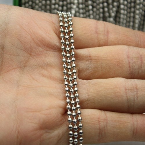 Rhodium Chain Ball Bulk Chain, 32 ft. of ROUND BALL chain - 2.4mm ball size - w/ FREE 20 pcs Connectors (Insert) - 24BALL