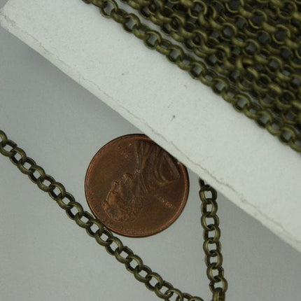Antique Brass Rolo Chain bulk Chain, 32 ft of Rolo Bronze Cable Chain 3.8mm - Unsoldered Links - Bulk Chain - 38ROLO