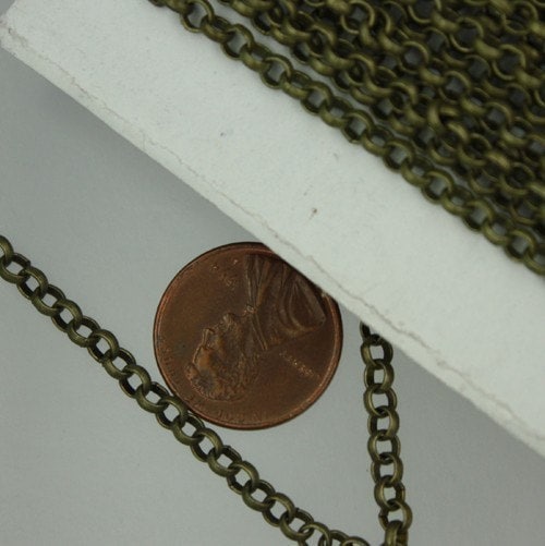 Antique Brass Rolo Chain bulk Chain, 32 ft of Rolo Bronze Cable Chain 3.8mm - Unsoldered Links - Bulk Chain - 38ROLO