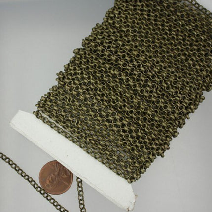 Antique Brass Rolo Chain bulk Chain, 32 ft of Rolo Bronze Cable Chain 3.8mm - Unsoldered Links - Bulk Chain - 38ROLO