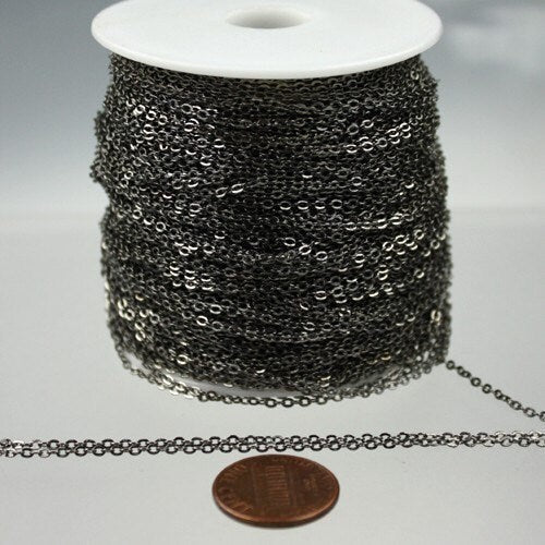 32 ft Gunmetal Chain - 2.4x1.7mm SOLDER Cable Chain - little Oval Flat Soldered Cable Chain - Bulk Dainty Delicate Chain - 2417F