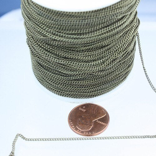 Antique Brass Chain, 32 ft spool of Antique Brass Tiny curb chain - 1.3mm soldered link, Antique Bronze Necklace Chain, - 1.3S
