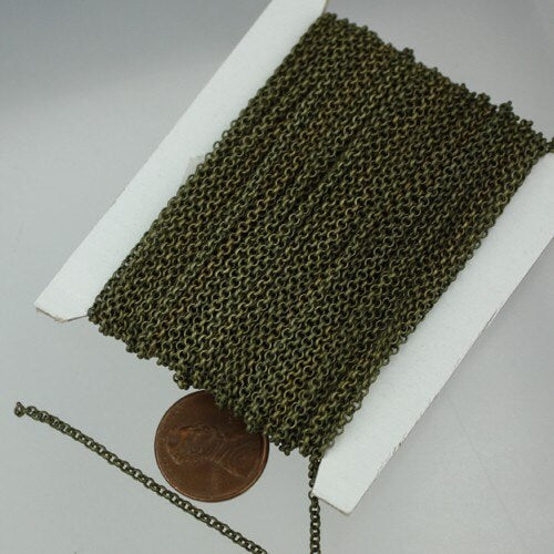 Antique Brass Rolo Chain bulk Chain, 10 ft of Rolo Bronze Cable Chain 2.0mm 2mm - Unsoldered Links -  Wholesale Jewelry - 20ROLO