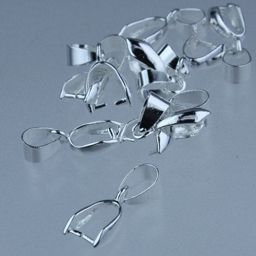 20 pcs of Silver Plated on Brass Pinch Ice Pick Bails Pendant Clasp - 19mm