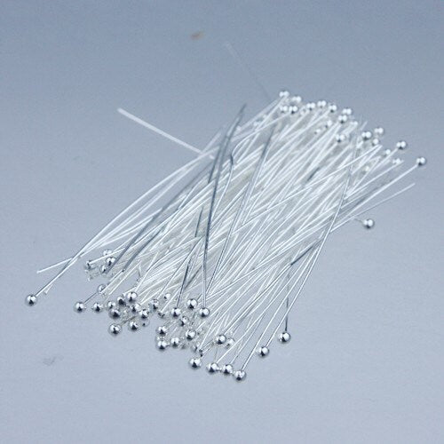 500 Silver Plated Ball headpins Head Pins - 2 inches (50mm), 24 Gauge 24G 1.8mm   Hard Body