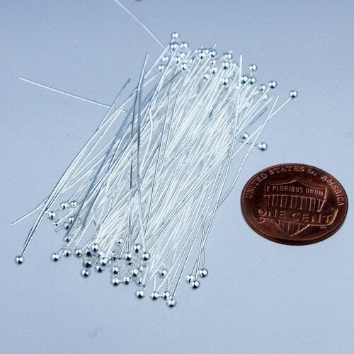 500 Silver Plated Ball headpins Head Pins - 2 inches (50mm), 24 Gauge 24G 1.8mm