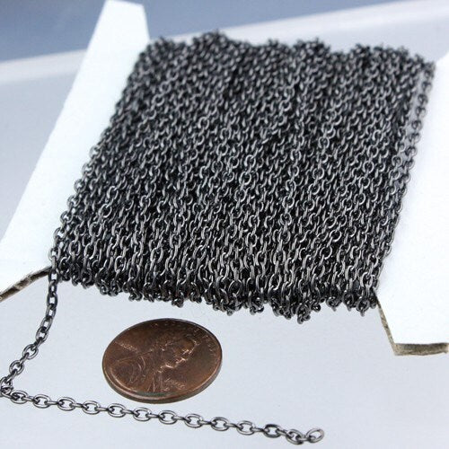 100 ft spool of Gunmetal Finished Oval Round cable chain - 3x2.2mm - unsoldered link - 322CA