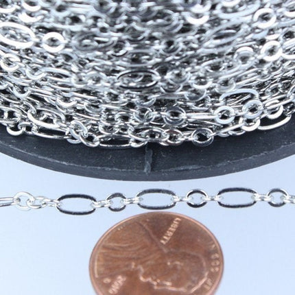 Rhodium Bulk, 32 ft of ( 3 and 1 ) Antique Silver Long and Short Chain Flat Cable Chain Necklace Chain 6.3 N 4mm - SOLDERED 3429LS31