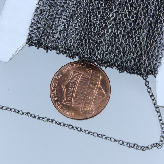 Dainty Delicate Lot 300 feet spool of Gunmetal Chain Bulk Chain - 2.0x1.4mm Tiny Round SOLDERED Cable Chain Necklace Chain Bulk  - 2014S