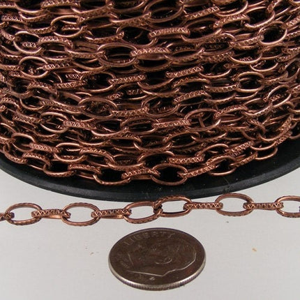 32 ft. Textured Antique Copper finished Drawn oval Cable chain - 9x4.5mm unsoldered link- 9045DR