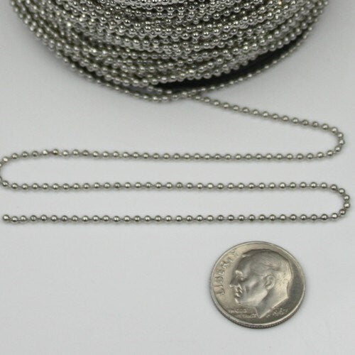 12 ft. spool of Rhodium Plated ROUND ball chain - 1.5mm ball size - with FREE Connector (Insert 5pcs) - 15BALL