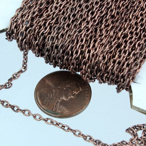 SALE Sale 32 ft spool of Antique Copper Plated Oval Round cable chain - 3x2.2mm - unsoldered link - 322CA