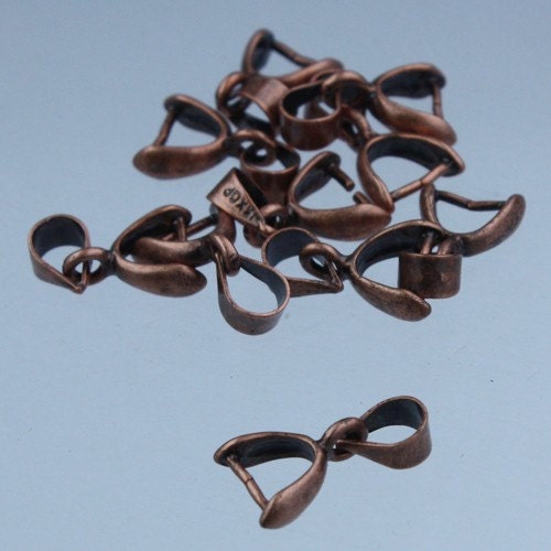 20 pcs of Antique Copper Plated on Brass Pinch Ice Pick Bails Pendant Clasp - 15mm